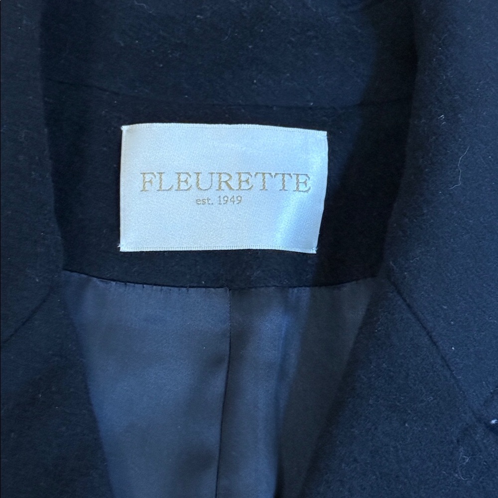 Fleurette Wool Cashmere Black Coat Size 16 Made in USA Classic Winter Overcoat - Picture 2 of 13